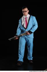 Man Adult Muscular White Standing poses Business Fighting with shotgun